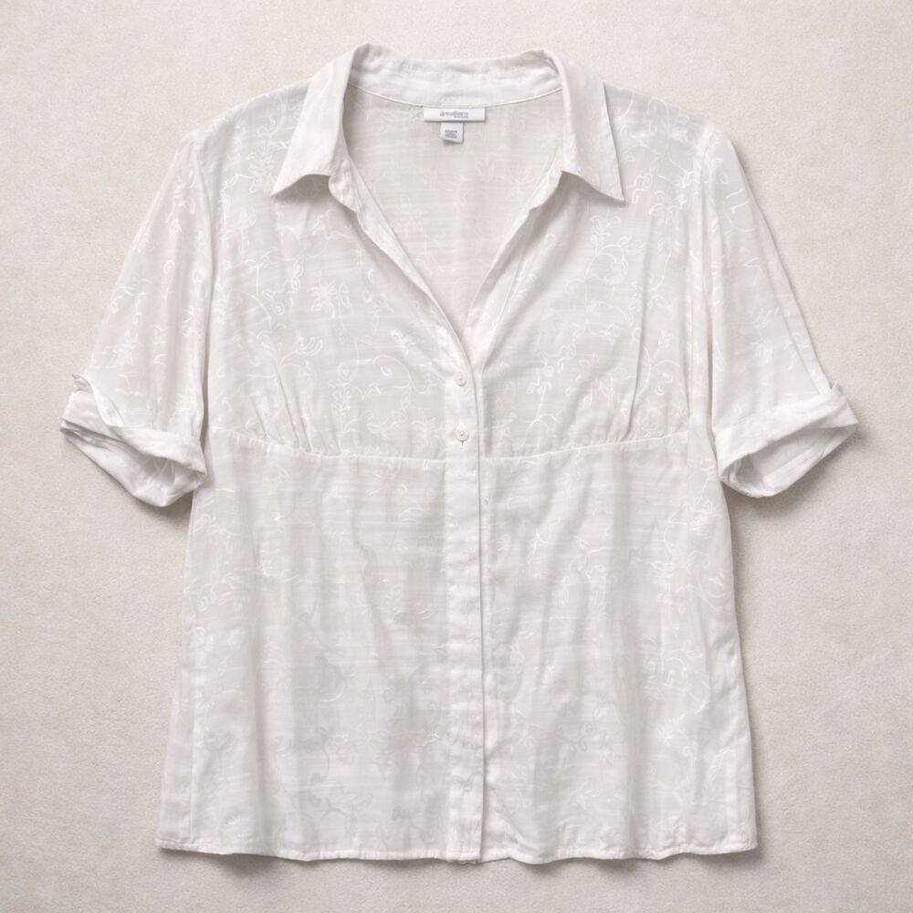 Dressbarn Woman Ivory Jacquard Button Up Blouse 18/20 Boho Coastalcore Romantic